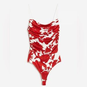 H&M Cowl Neck Red Floral Bodysuit